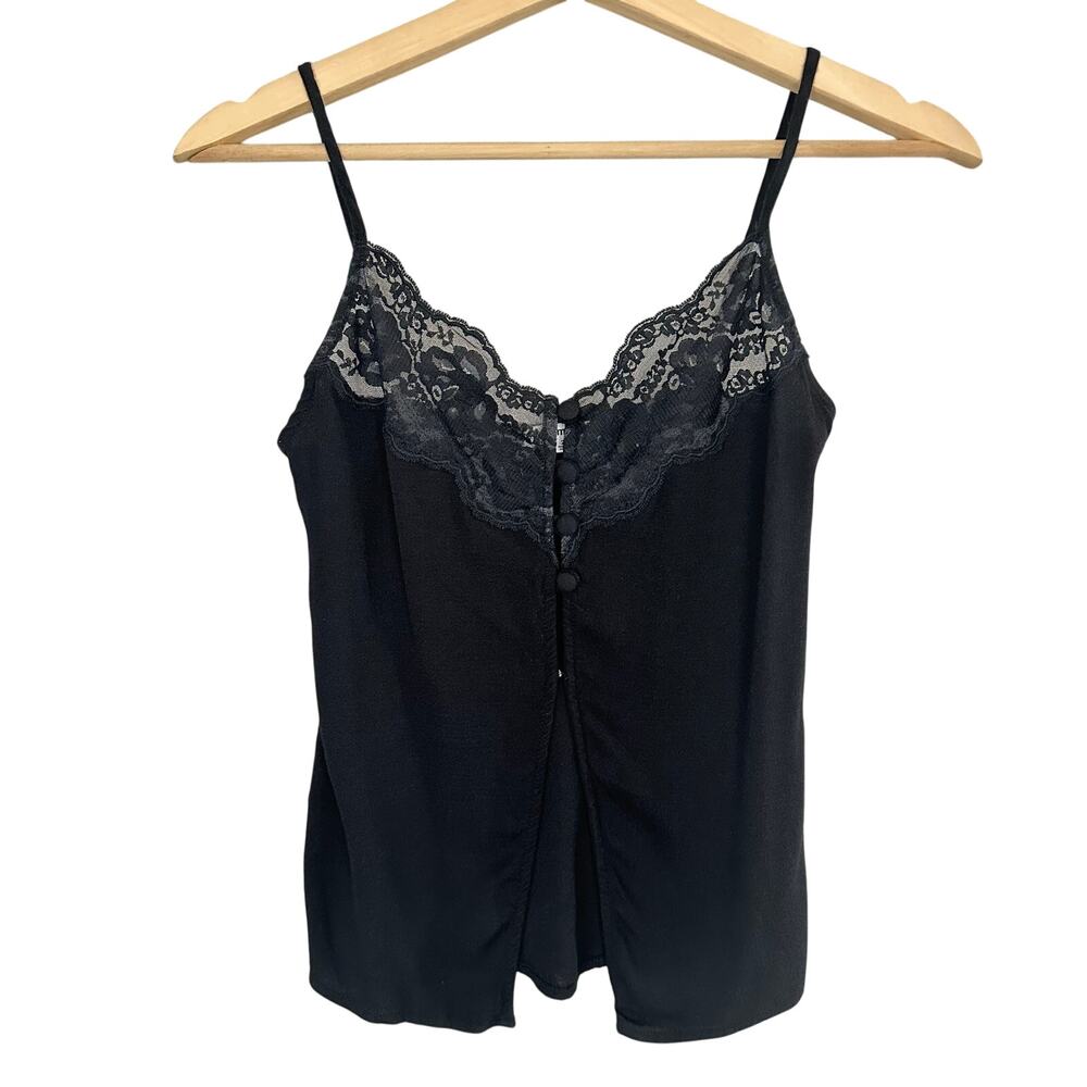 Reformation Lace Tank Top Cropped Button Front Black Size 2